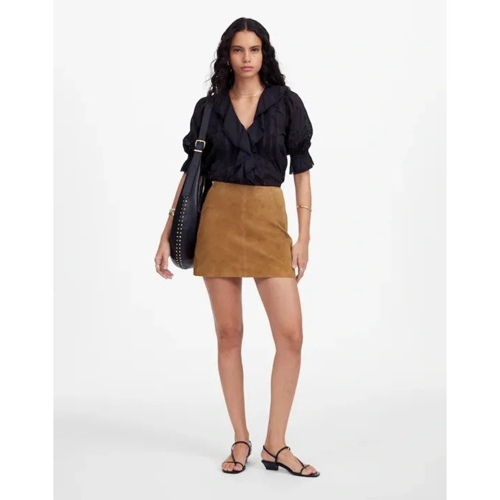 Madewell Skirt Womens 0 Brown Suede Leather Mini A Line Zip Lined High Waist